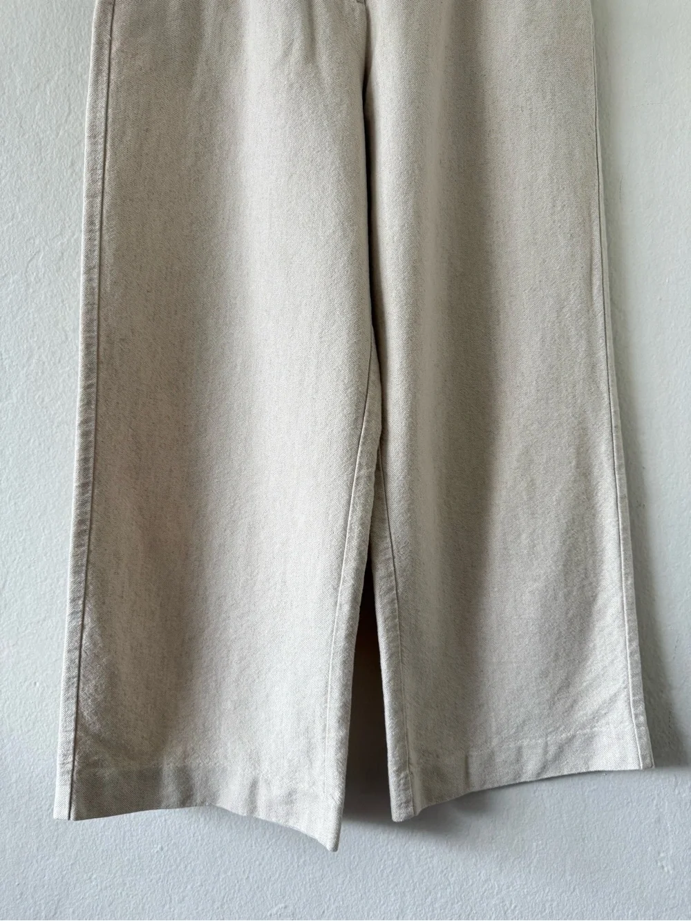 Zara Oatmeal Linen Blend Cropped Wide Leg Pants Size Medium Coastal Grandma